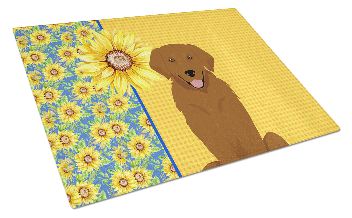 Buy this Summer Sunflowers Mahogany Golden Retriever Glass Cutting Board Large