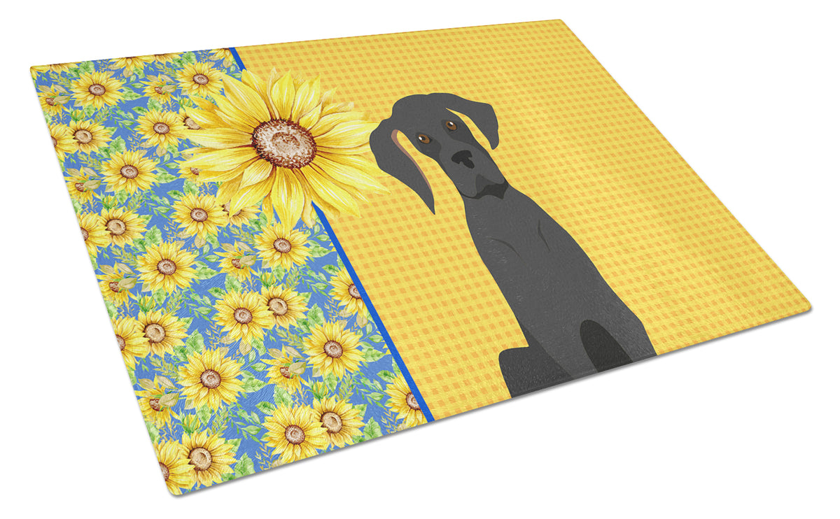 Buy this Summer Sunflowers Black Great Dane Glass Cutting Board Large