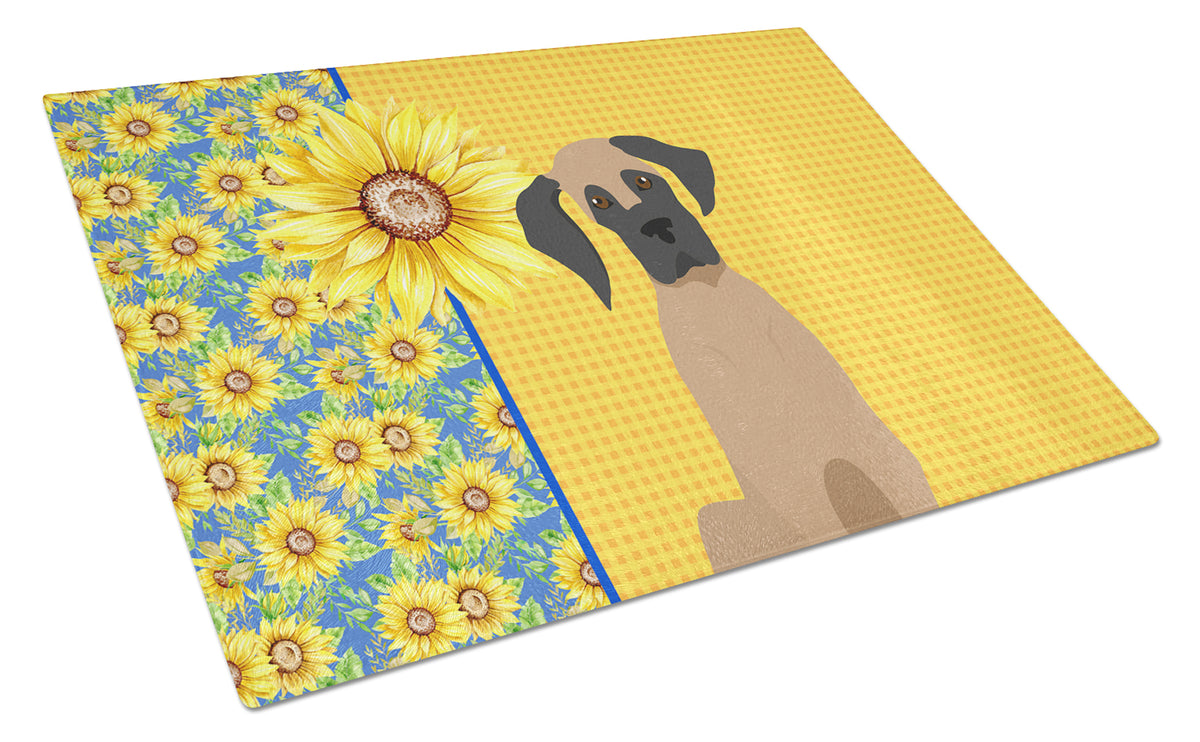 Buy this Summer Sunflowers Fawn Great Dane Glass Cutting Board Large