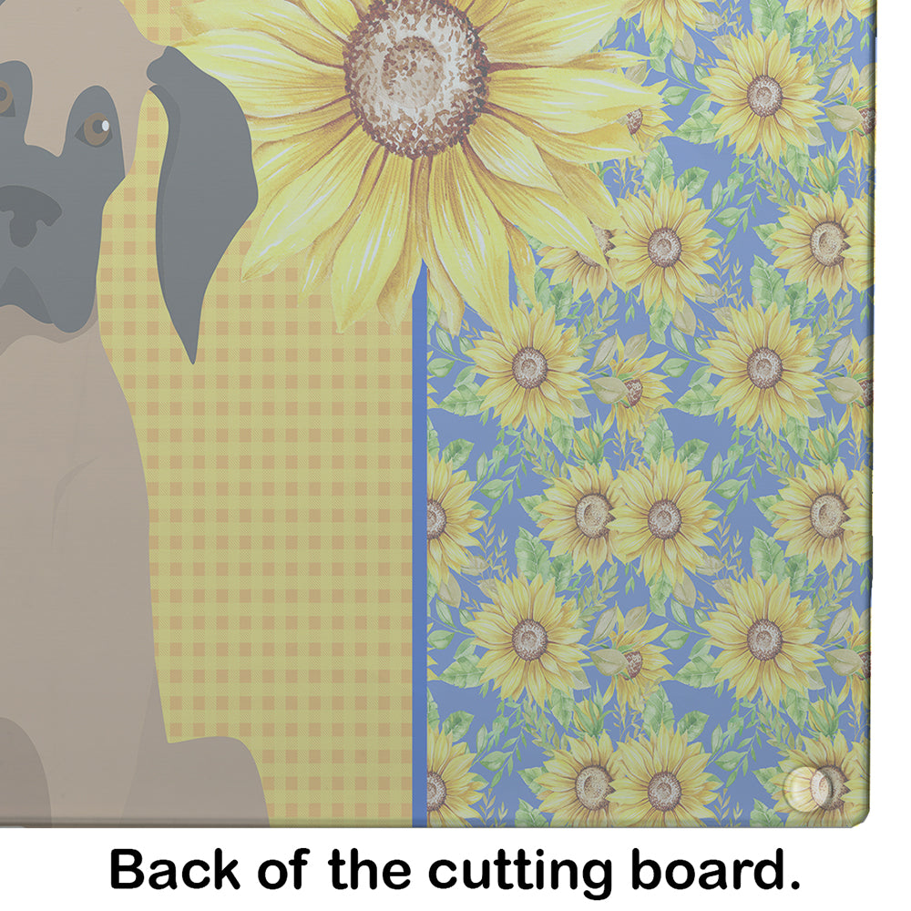 Summer Sunflowers Fawn Great Dane Glass Cutting Board Large - the-store.com
