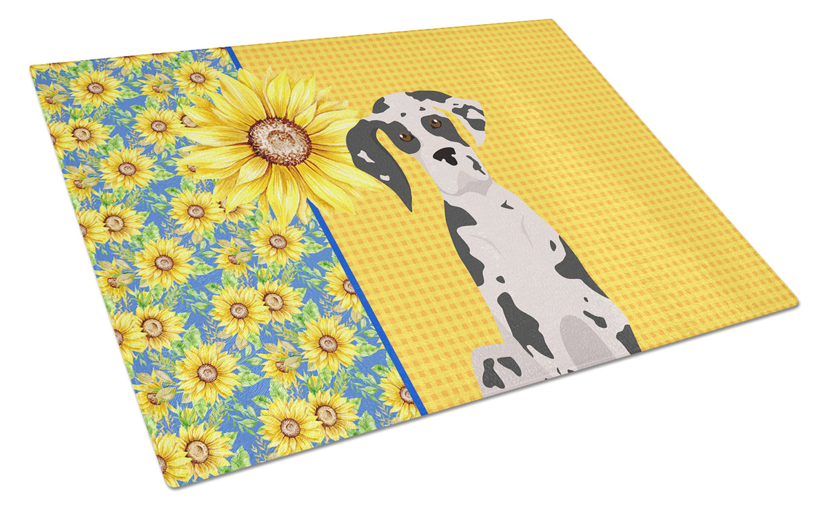 Buy this Summer Sunflowers Harlequin Great Dane Glass Cutting Board Large