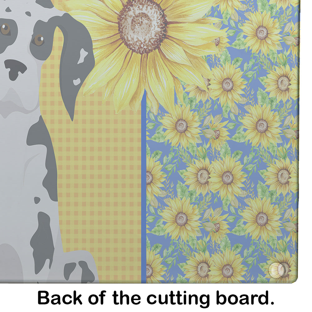 Summer Sunflowers Harlequin Great Dane Glass Cutting Board Large - the-store.com