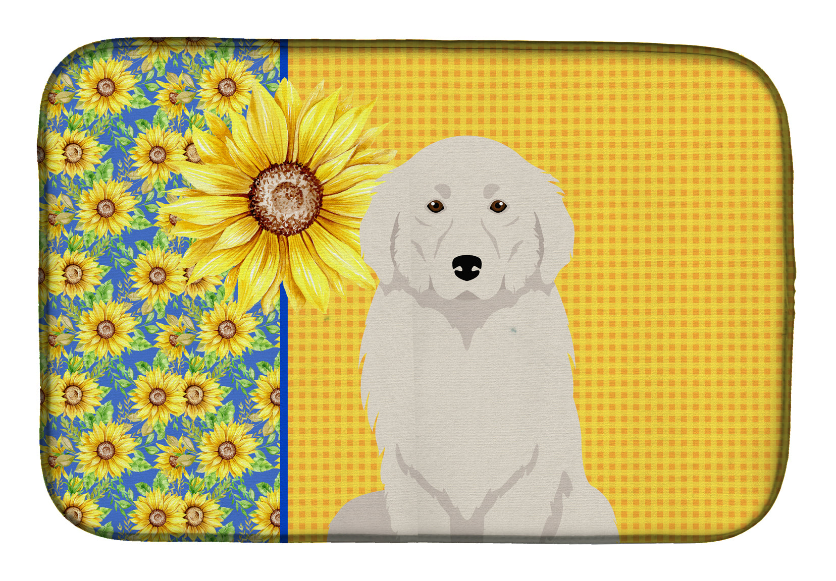 Summer Sunflowers Great Pyrenees Dish Drying Mat