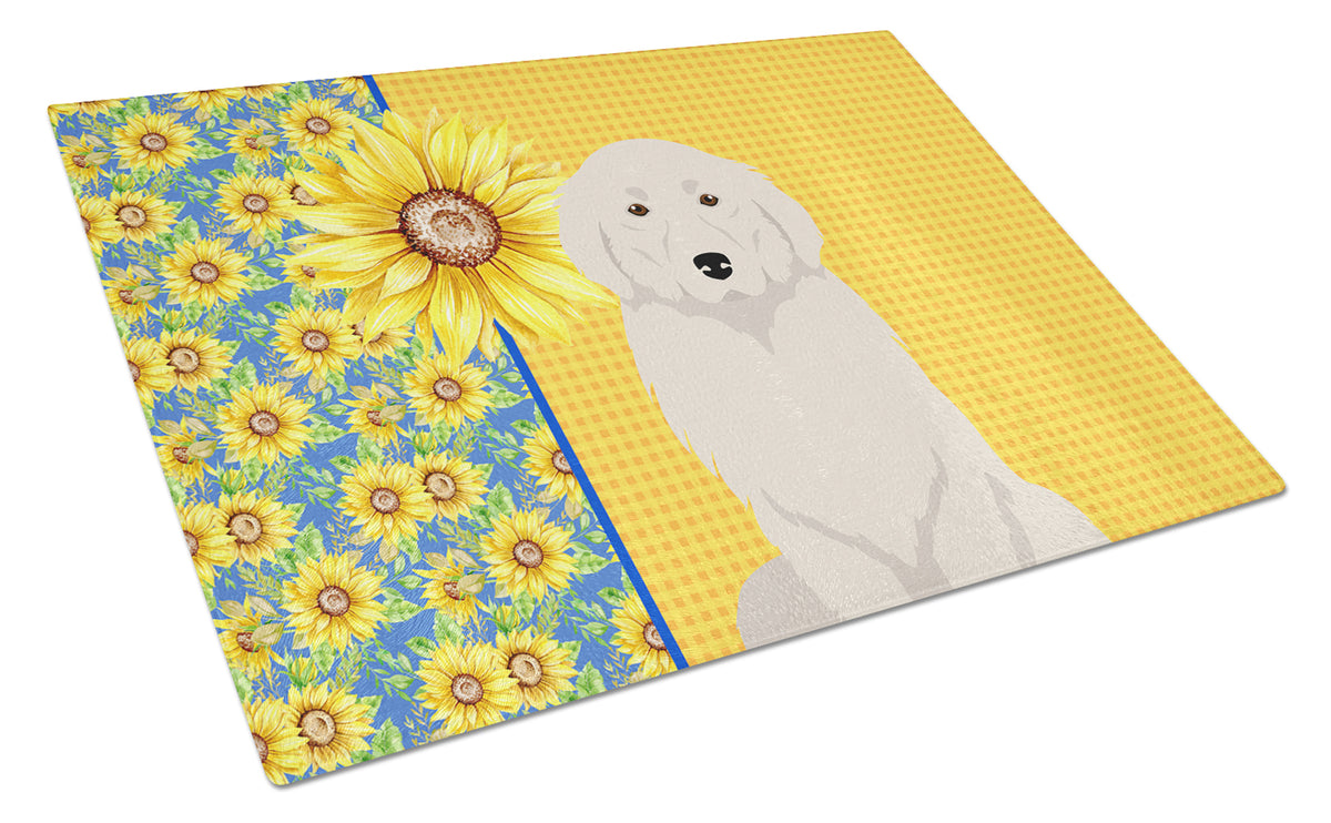 Buy this Summer Sunflowers Great Pyrenees Glass Cutting Board Large