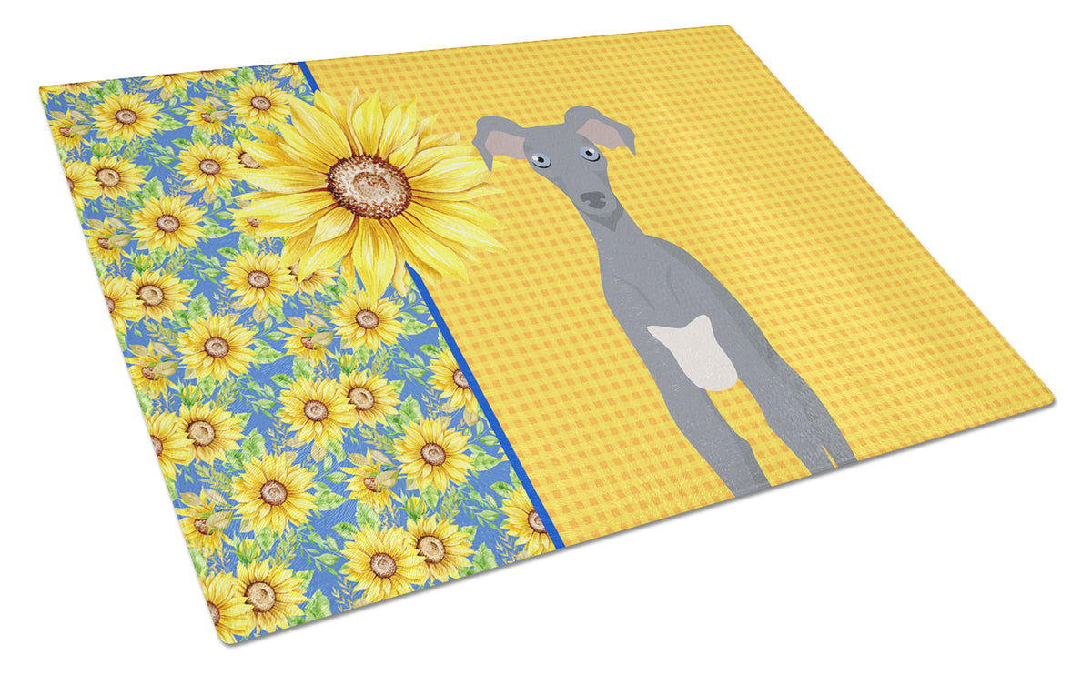 Buy this Summer Sunflowers Gray Italian Greyhound Glass Cutting Board Large
