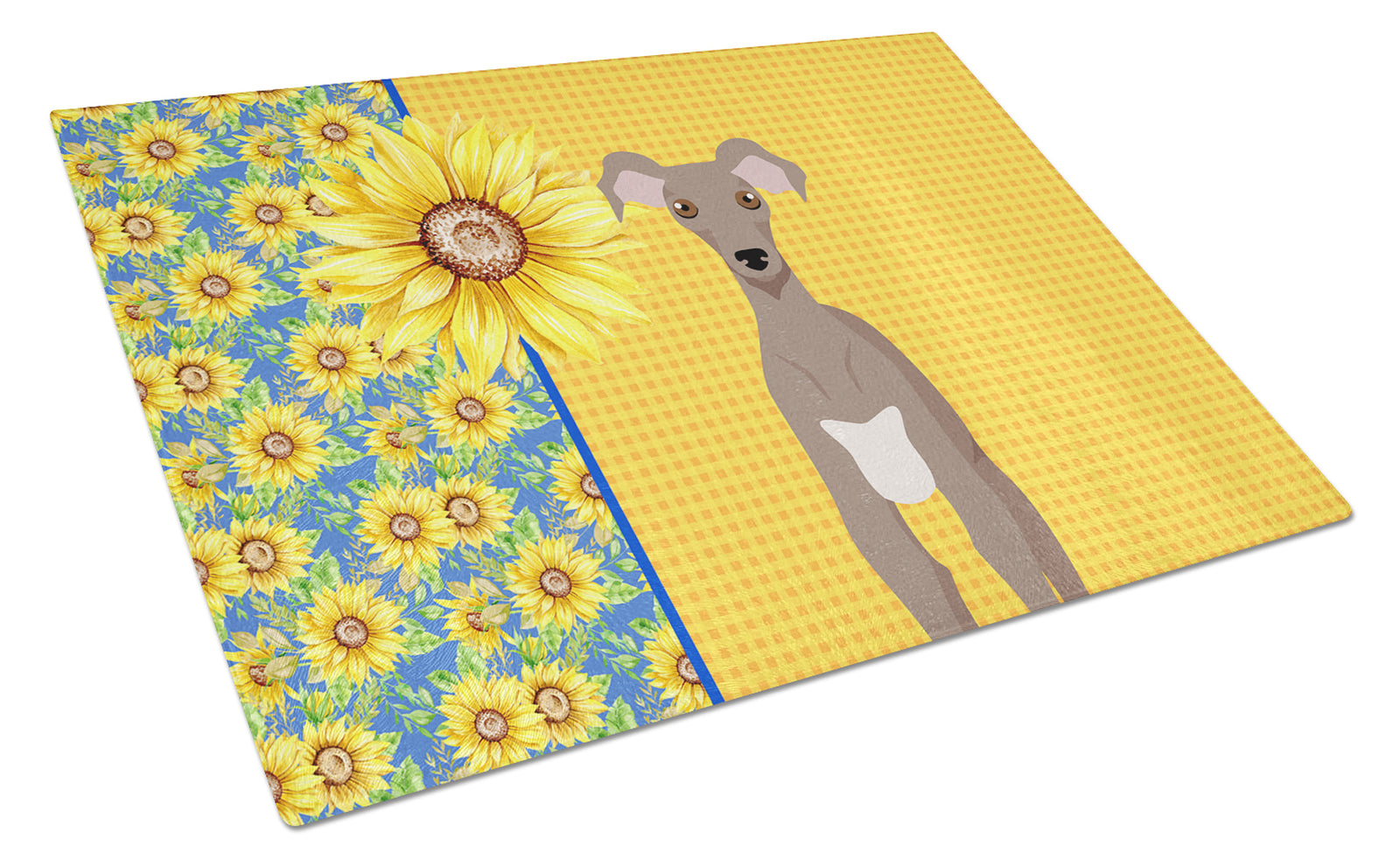 Buy this Summer Sunflowers Fawn Italian Greyhound Glass Cutting Board Large