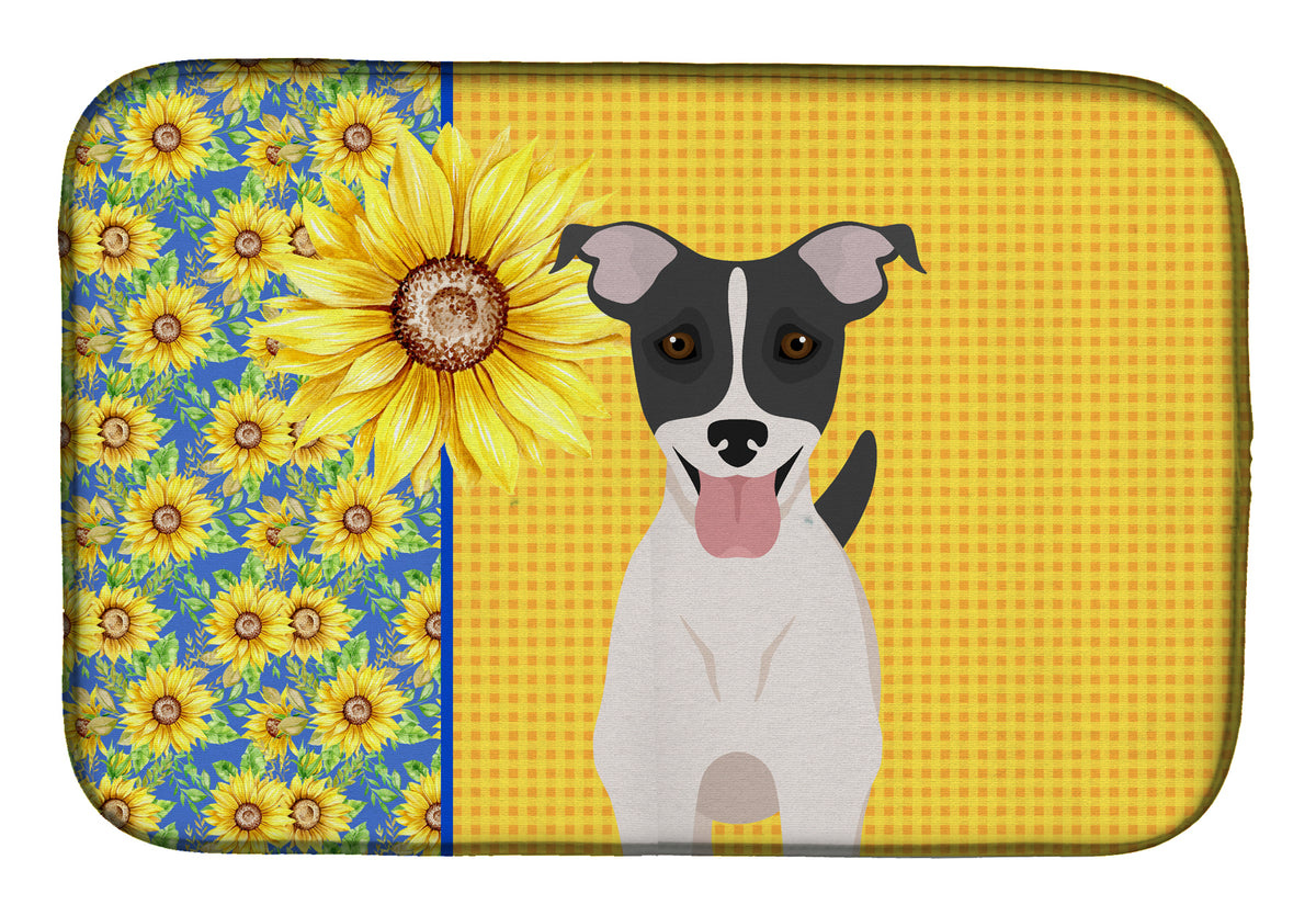 Summer Sunflowers Black White Smooth Jack Russell Terrier Dish Drying Mat