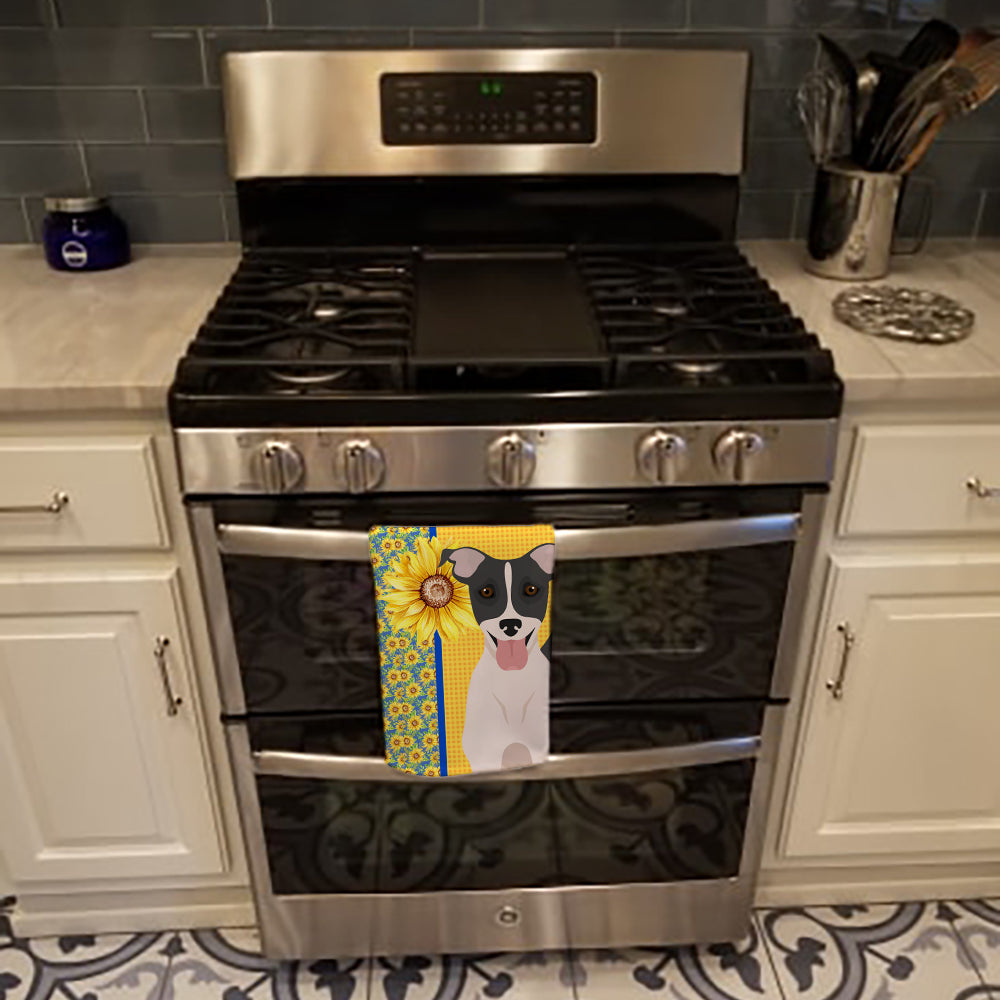 Summer Sunflowers Black White Smooth Jack Russell Terrier Kitchen Towel - the-store.com