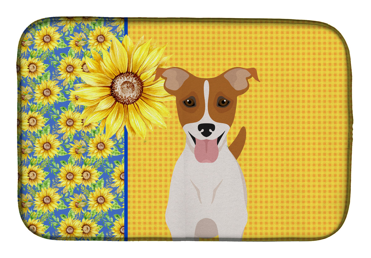 Summer Sunflowers Brown White Smooth Jack Russell Terrier Dish Drying Mat