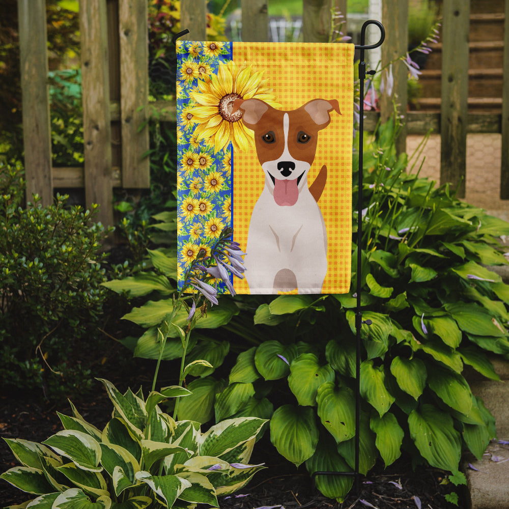 Summer Sunflowers Brown White Smooth Jack Russell Terrier Flag Garden Size  the-store.com.
