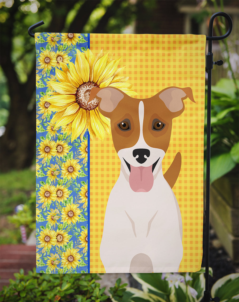 Summer Sunflowers Brown White Smooth Jack Russell Terrier Flag Garden Size