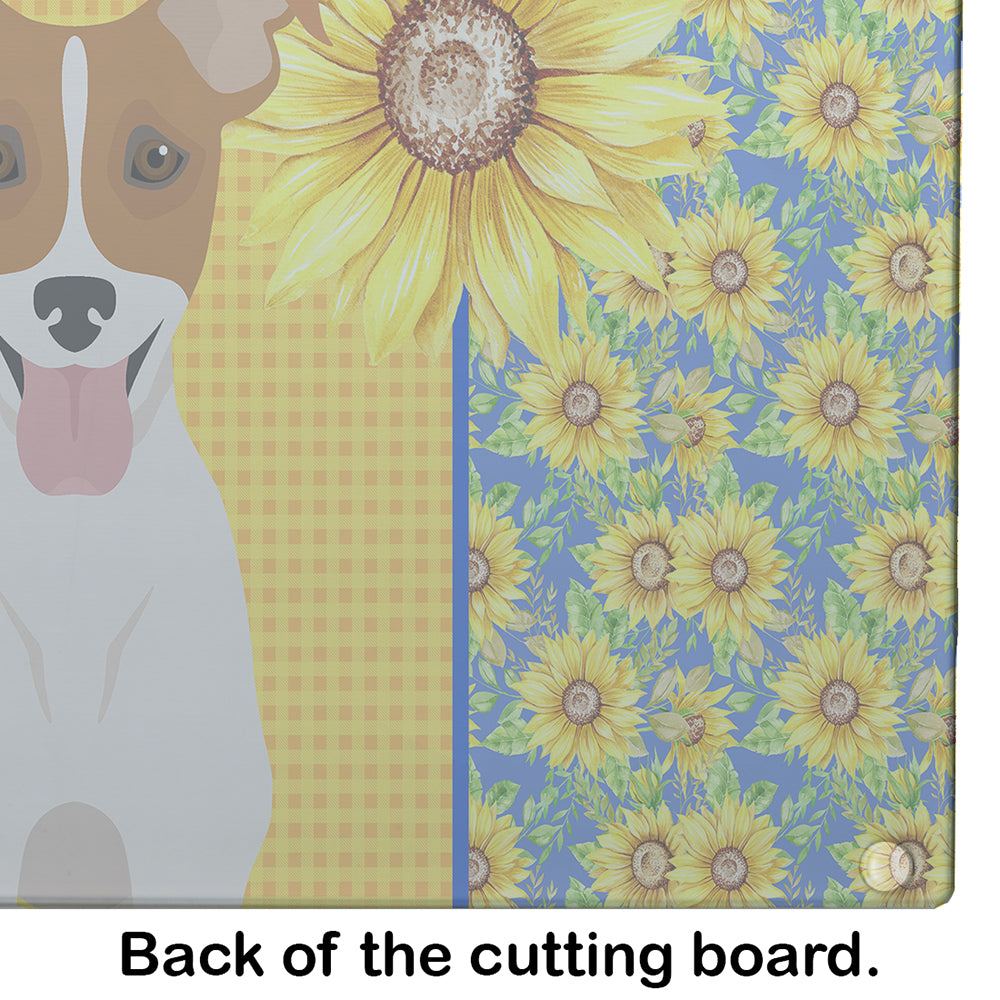 Summer Sunflowers Brown White Smooth Jack Russell Terrier Glass Cutting Board Large - the-store.com