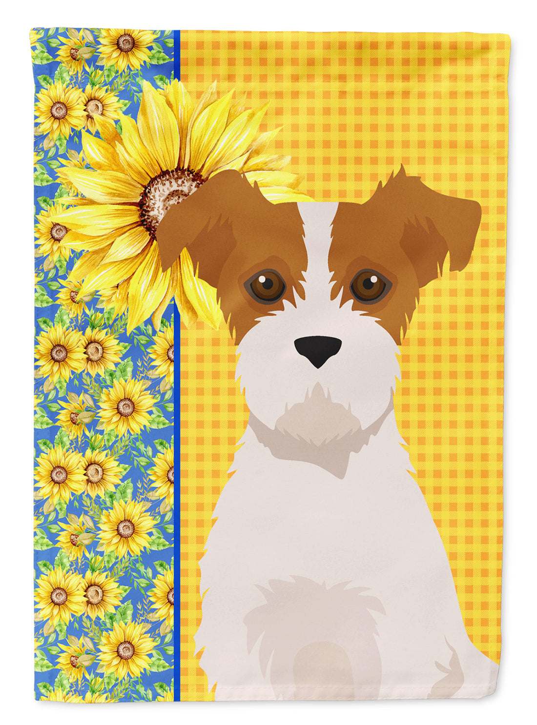 Summer Sunflowers Brown White Wirehair Jack Russell Terrier Flag Garden Size  the-store.com.