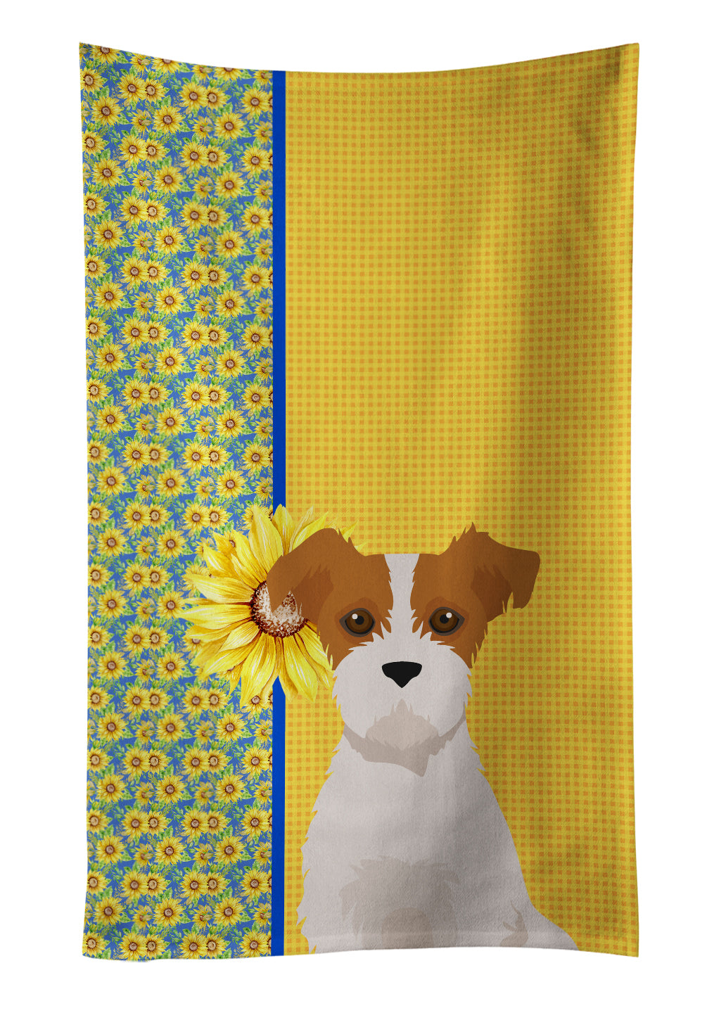 Buy this Summer Sunflowers Brown White Wirehair Jack Russell Terrier Kitchen Towel