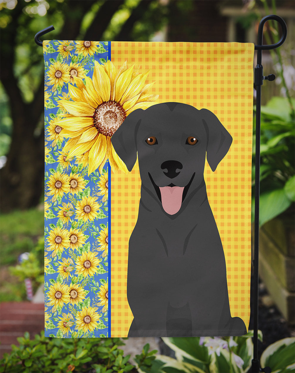 Summer Sunflowers Black Labrador Retriever Flag Garden Size