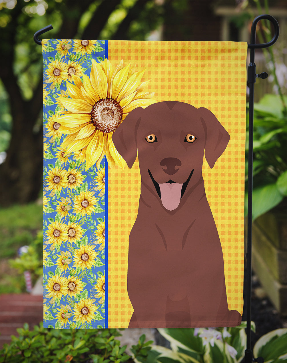 Summer Sunflowers Chocolate Labrador Retriever Flag Garden Size