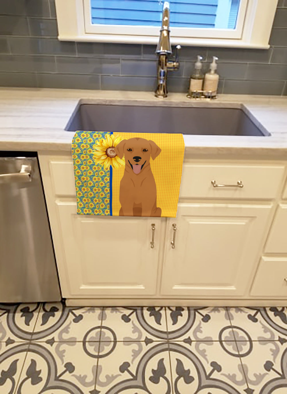 Buy this Summer Sunflowers Red Fox Labrador Retriever Kitchen Towel