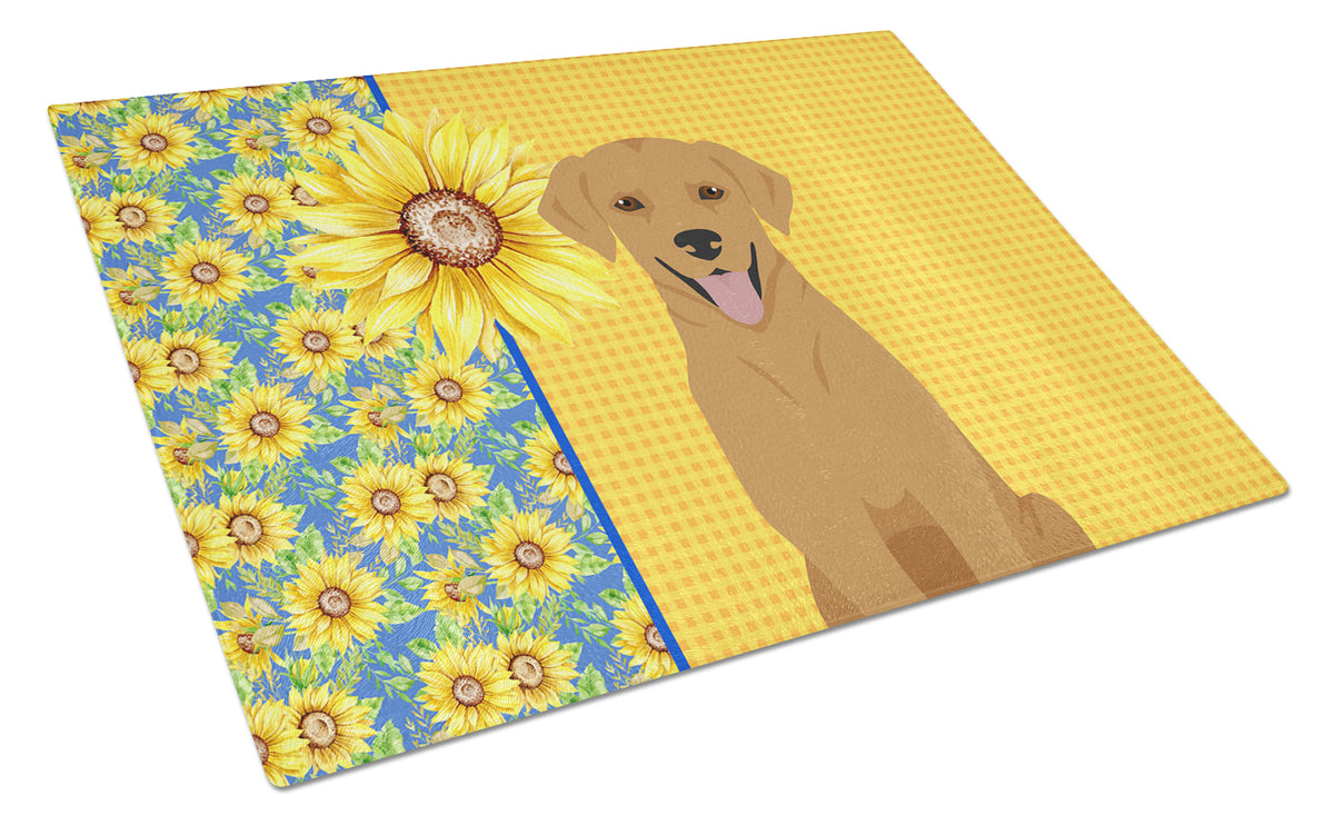Buy this Summer Sunflowers Red Fox Labrador Retriever Glass Cutting Board Large