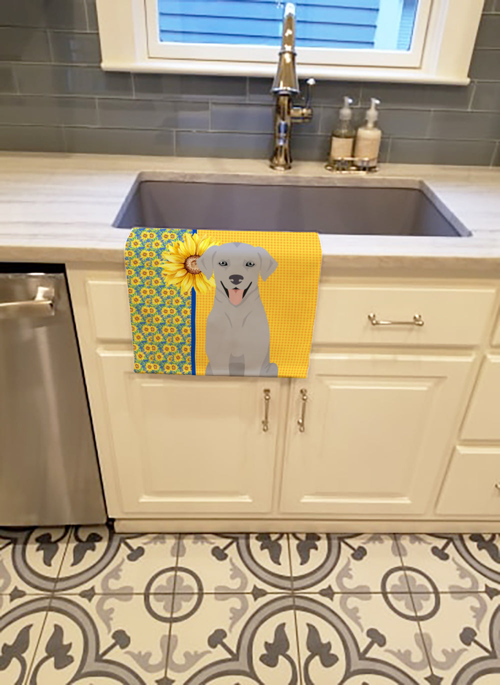 Buy this Summer Sunflowers Silver Labrador Retriever Kitchen Towel