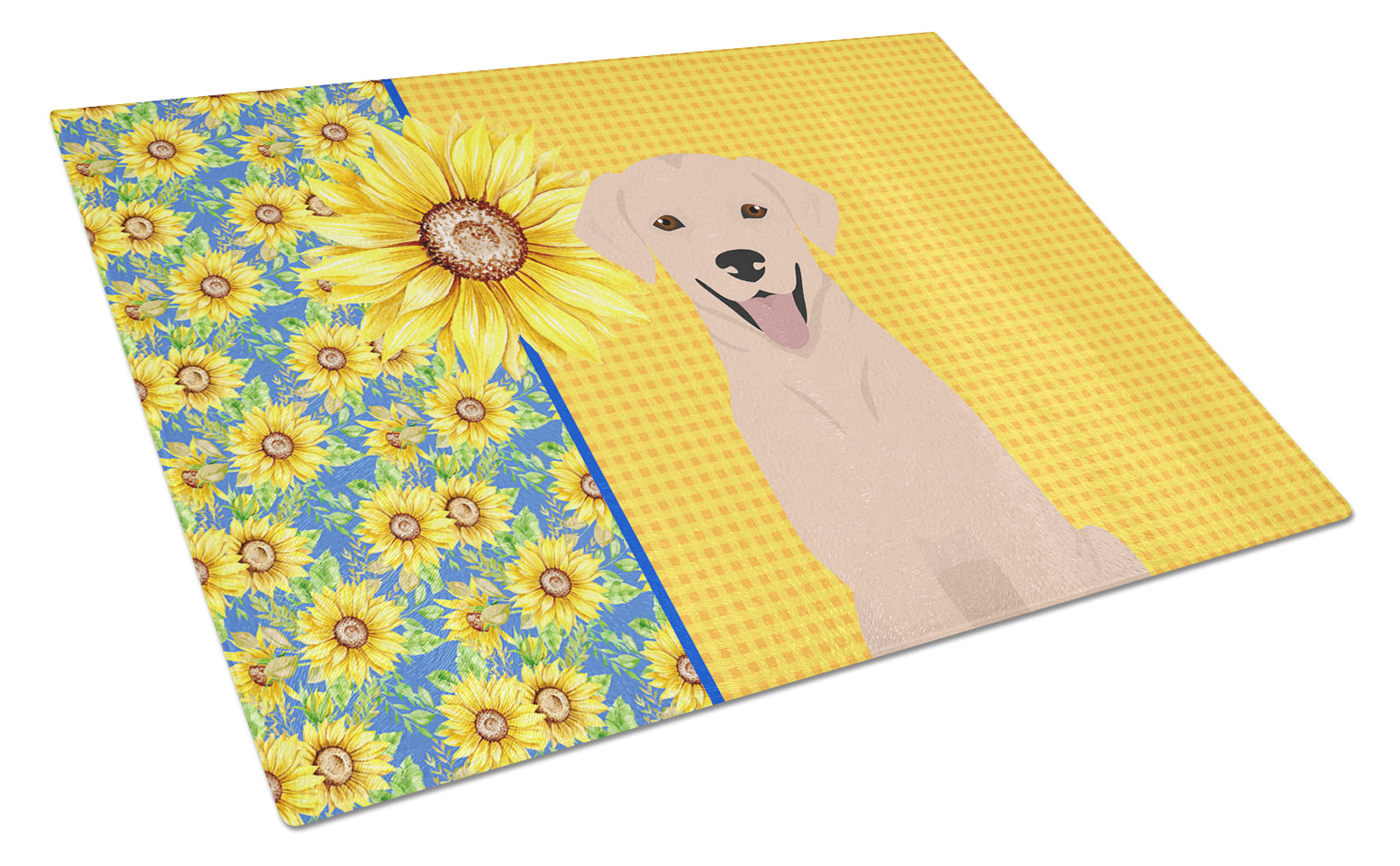 Buy this Summer Sunflowers Yellow Labrador Retriever Glass Cutting Board Large