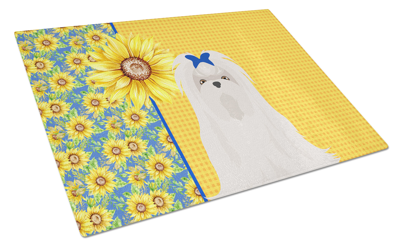 Buy this Summer Sunflowers Maltese Glass Cutting Board Large