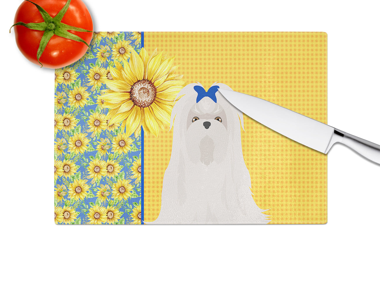 Summer Sunflowers Maltese Glass Cutting Board Large - the-store.com