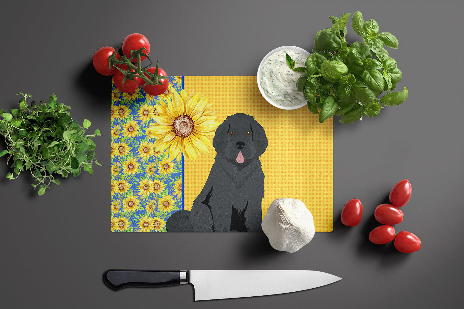 Summer Sunflowers Black Newfoundland Glass Cutting Board Large - the-store.com