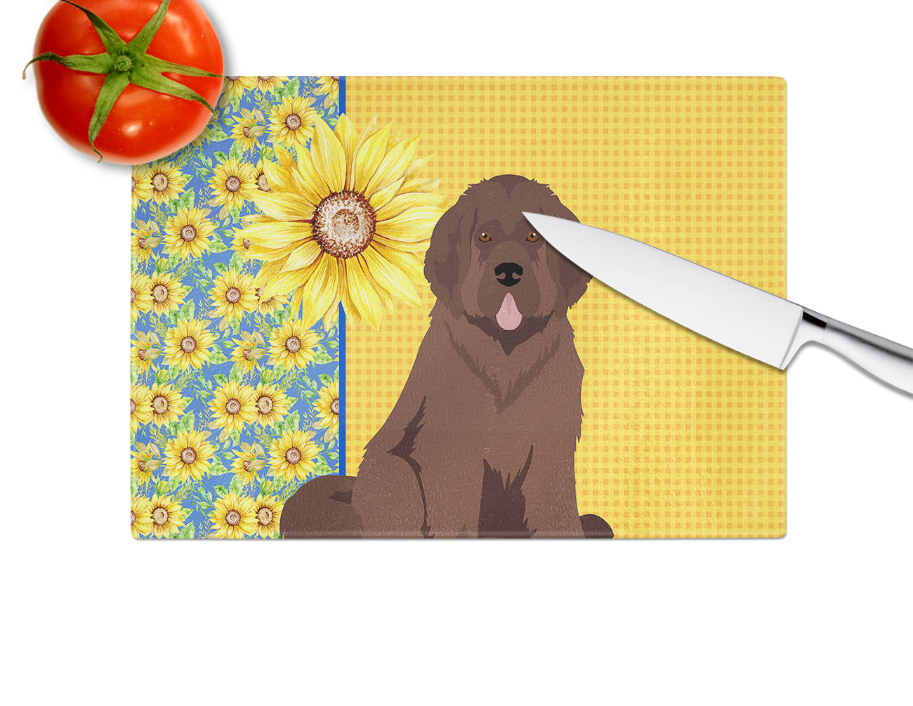 Summer Sunflowers Brown Newfoundland Glass Cutting Board Large - the-store.com