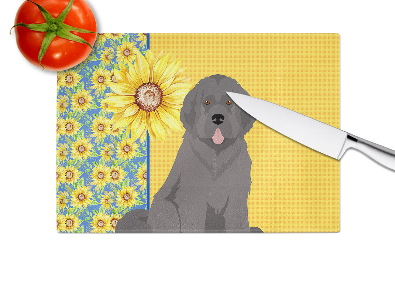 Summer Sunflowers Grey Newfoundland Glass Cutting Board Large - the-store.com