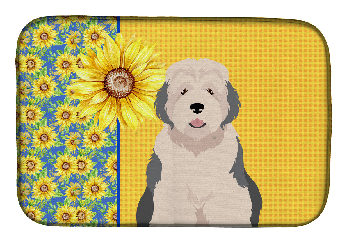 Summer Sunflowers Old English Sheepdog Dish Drying Mat  the-store.com.