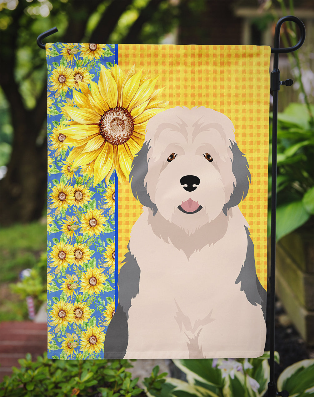 Summer Sunflowers Old English Sheepdog Flag Garden Size  the-store.com.