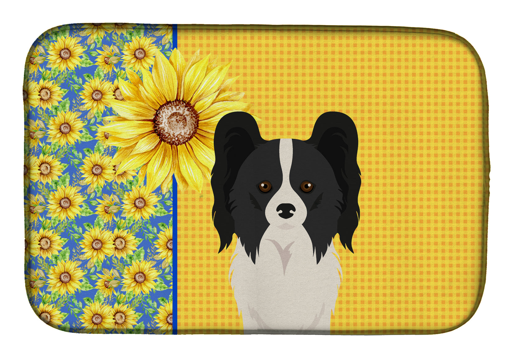Summer Sunflowers Black and White Papillon Dish Drying Mat  the-store.com.
