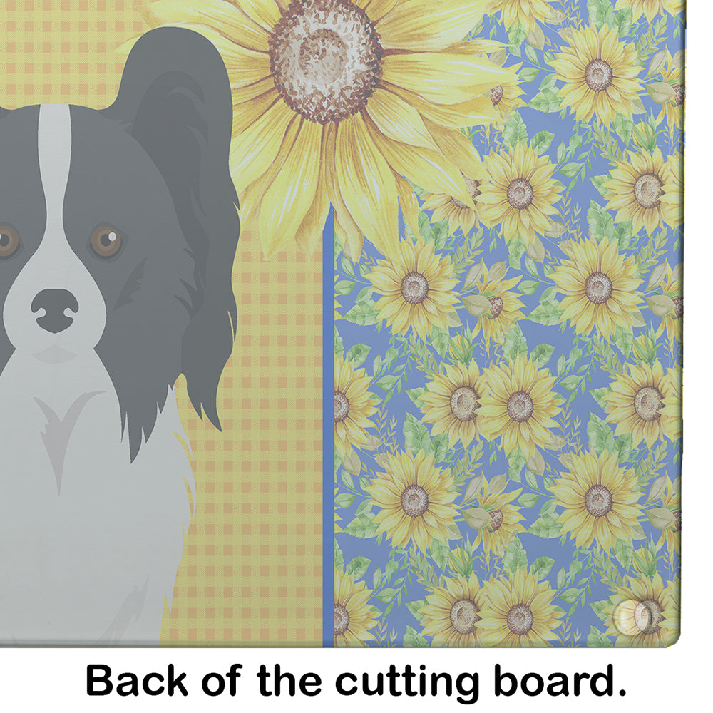 Summer Sunflowers Black and White Papillon Glass Cutting Board Large - the-store.com