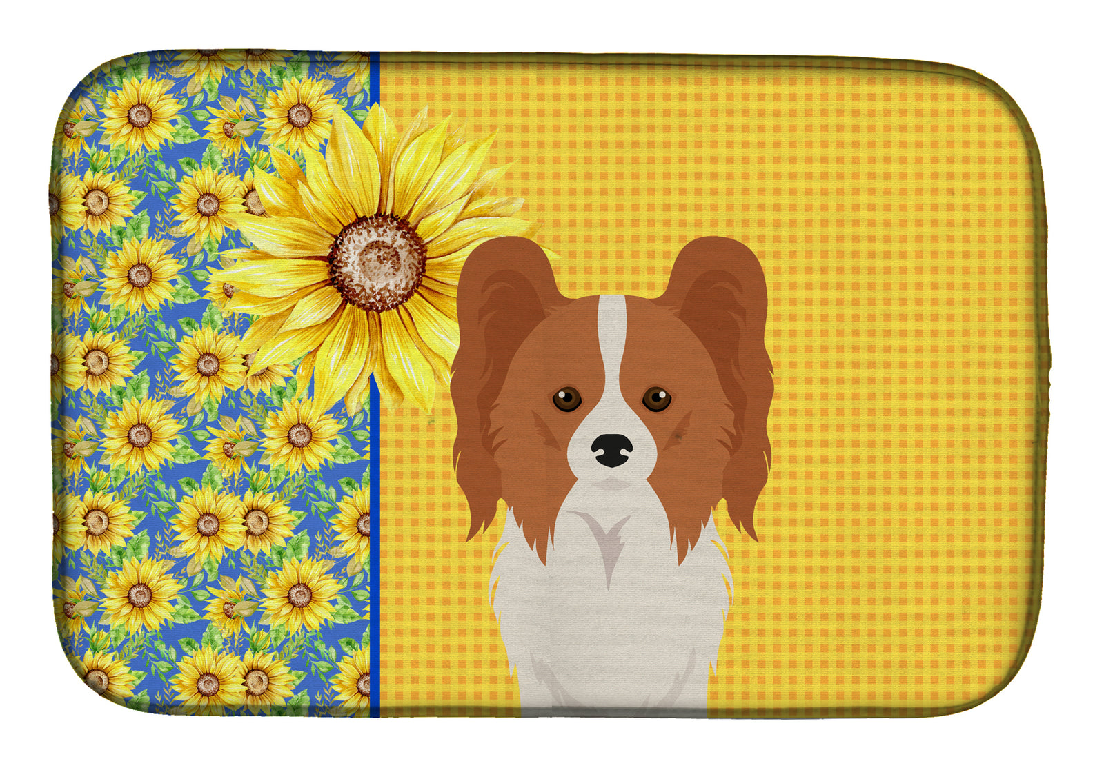Summer Sunflowers Red and White Papillon Dish Drying Mat