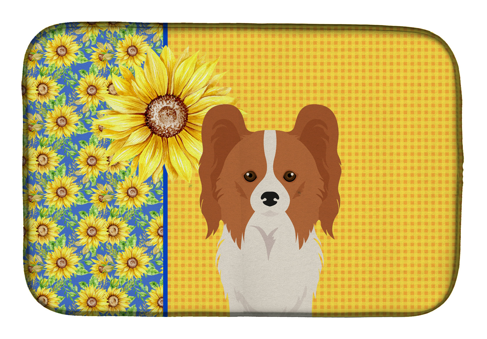 Summer Sunflowers Red and White Papillon Dish Drying Mat  the-store.com.