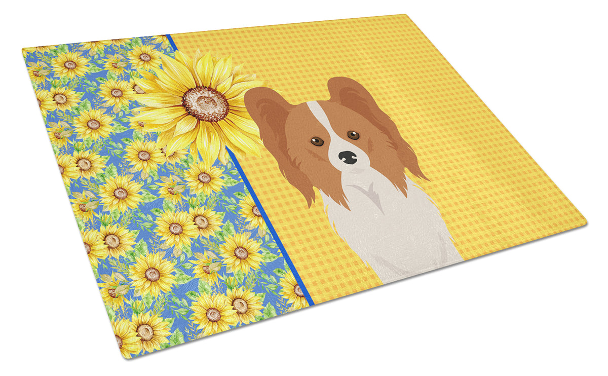 Buy this Summer Sunflowers Red and White Papillon Glass Cutting Board Large
