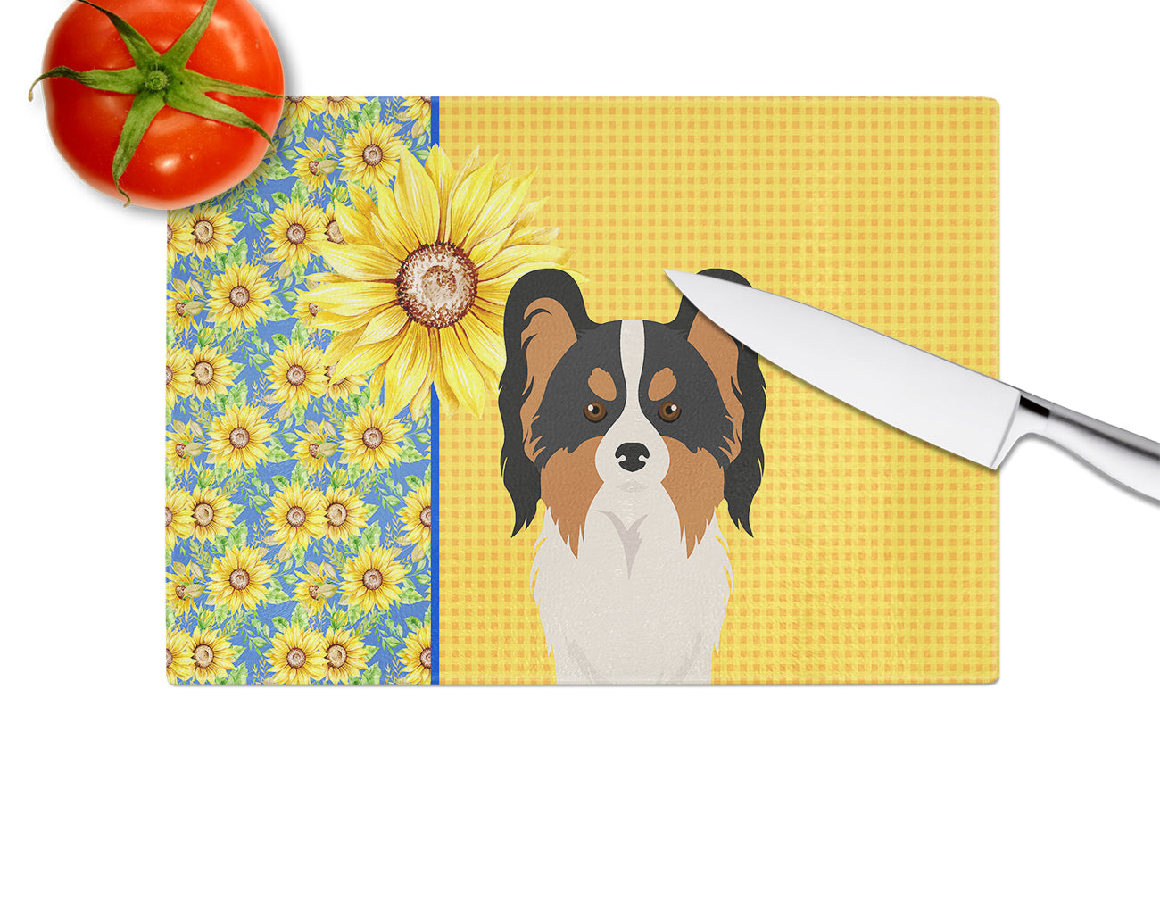 Summer Sunflowers Tricolor Papillon Glass Cutting Board Large - the-store.com