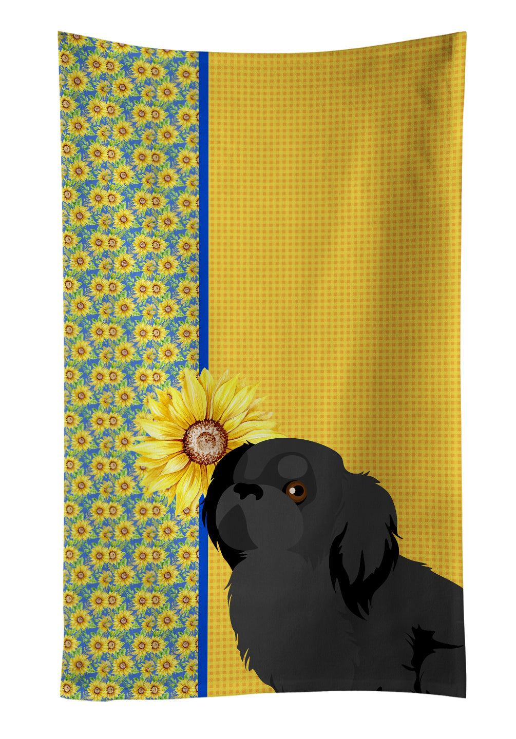 Buy this Summer Sunflowers Black Pekingese Kitchen Towel