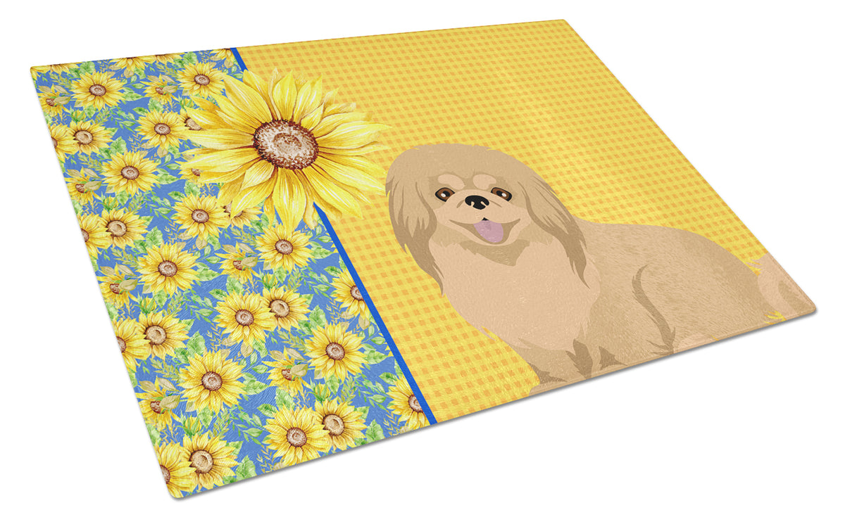 Buy this Summer Sunflowers Gold Pekingese Glass Cutting Board Large