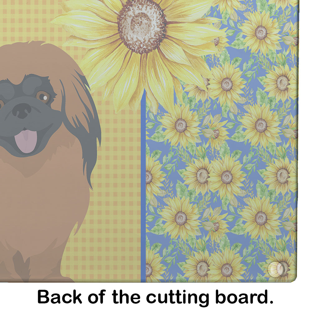 Summer Sunflowers Red Pekingese Glass Cutting Board Large - the-store.com