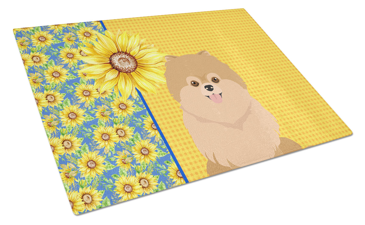 Buy this Summer Sunflowers Orange Pomeranian Glass Cutting Board Large
