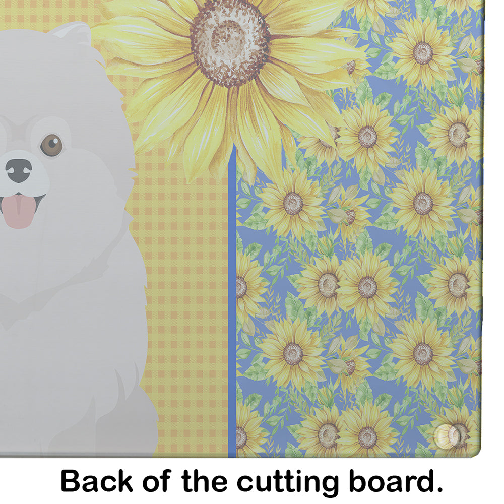 Summer Sunflowers White Pomeranian Glass Cutting Board Large - the-store.com