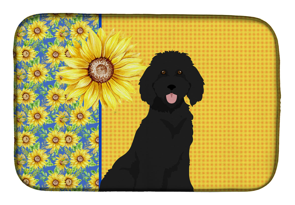 Summer Sunflowers Standard Black Poodle Dish Drying Mat  the-store.com.