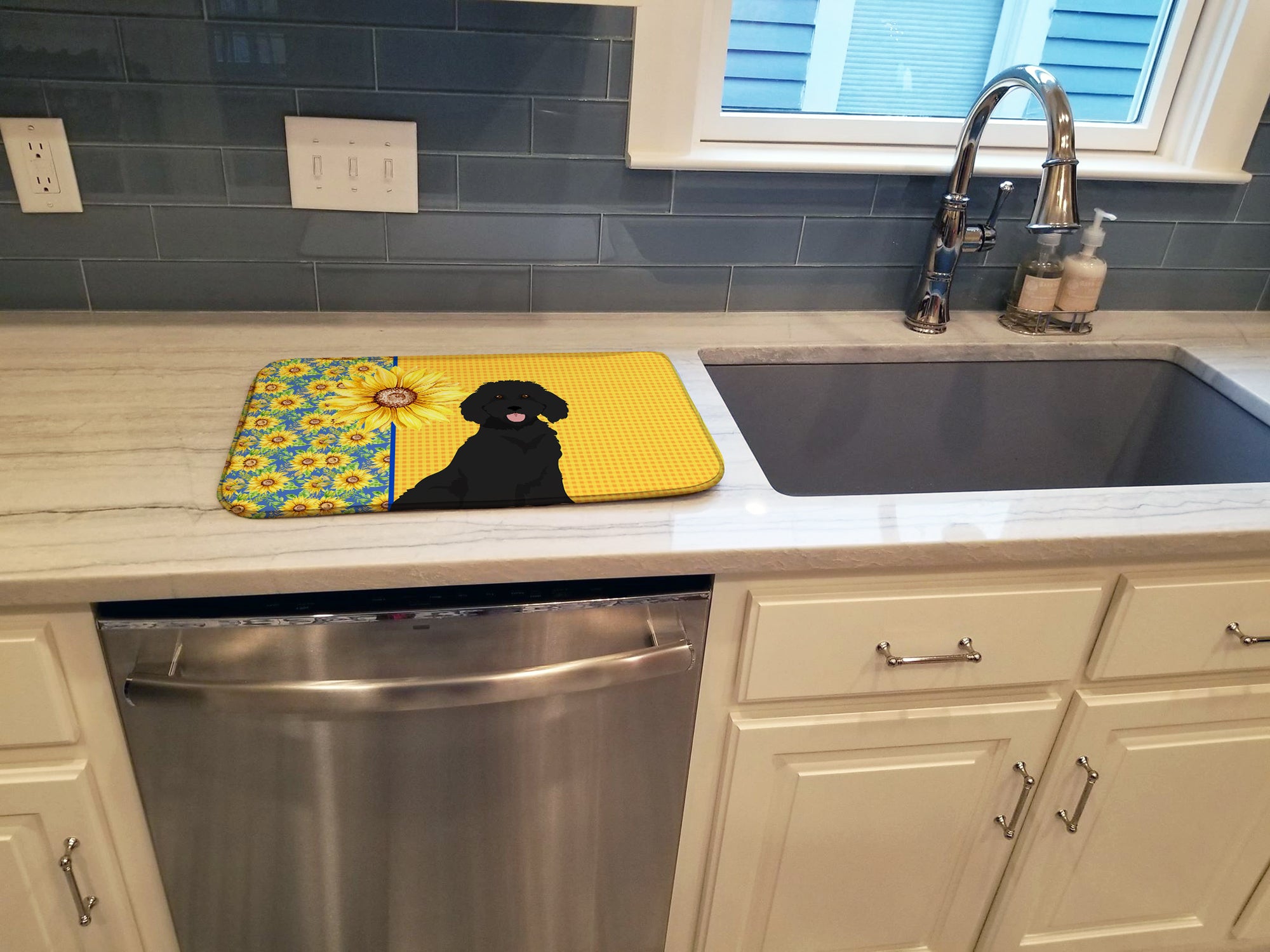 Summer Sunflowers Standard Black Poodle Dish Drying Mat  the-store.com.