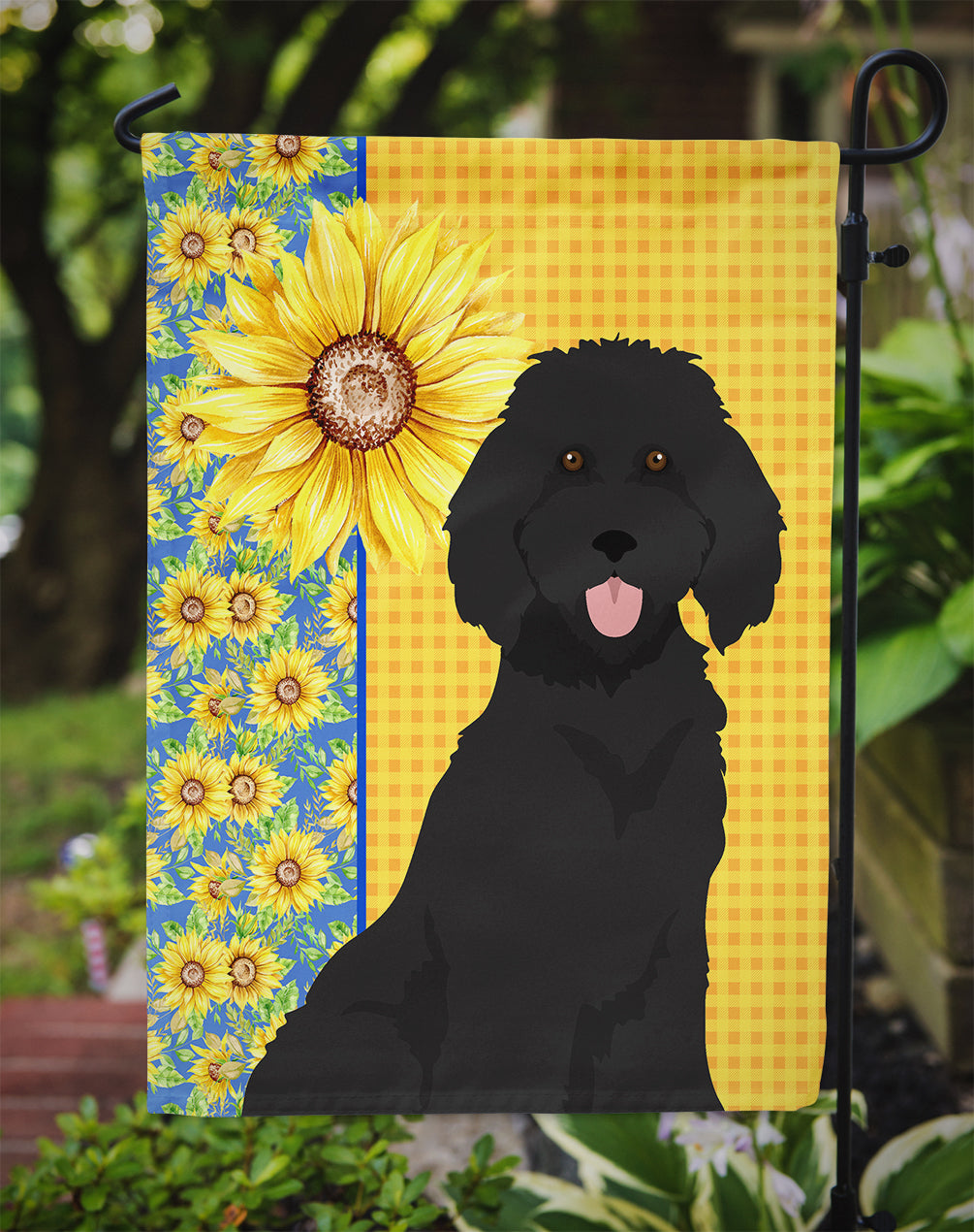 Summer Sunflowers Standard Black Poodle Flag Garden Size