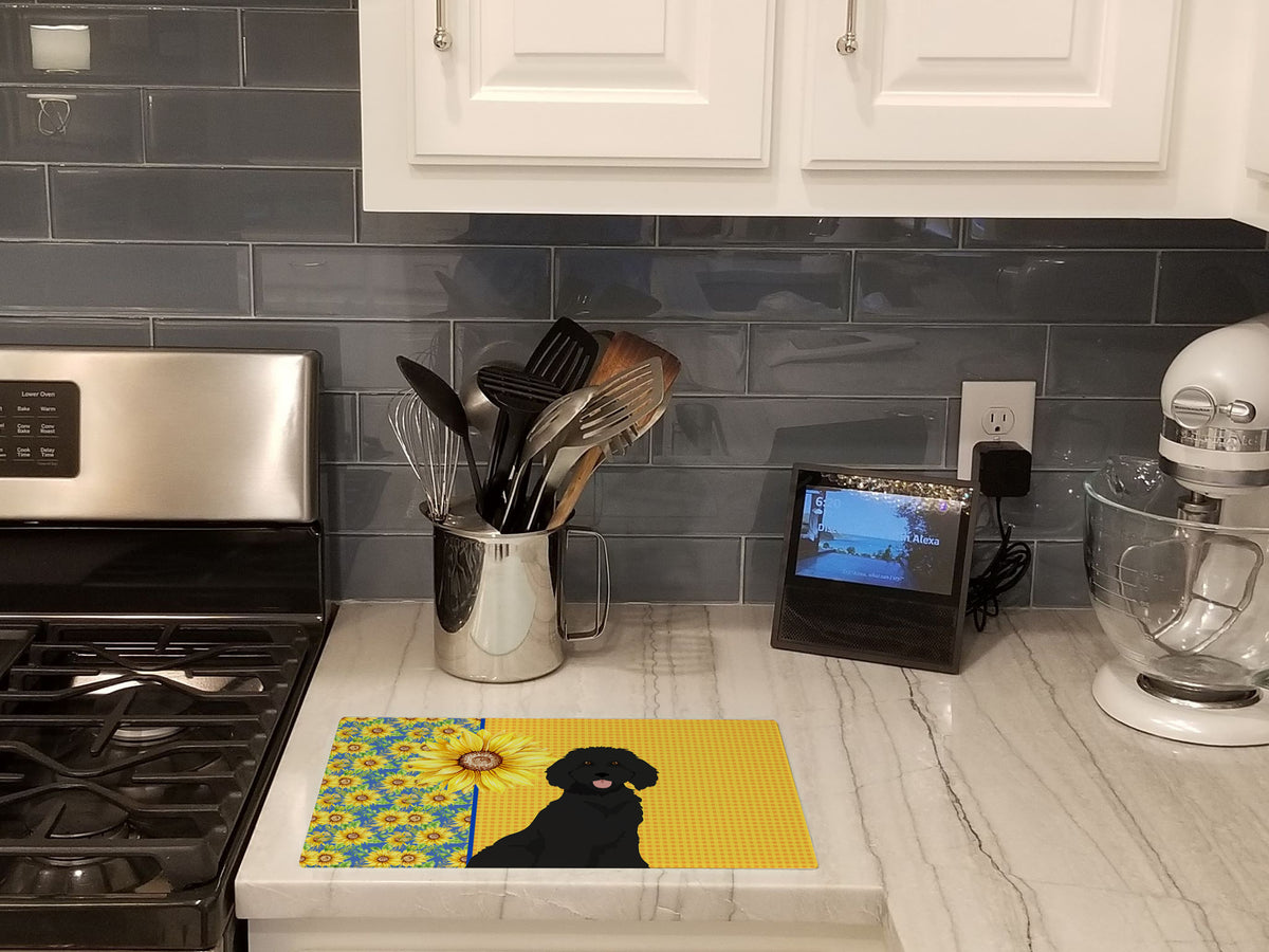 Caroline's Treasures Summer Sunflowers Standard Black Poodle Glass Cutting Boards – Durable, Decorative Kitchen Art Large