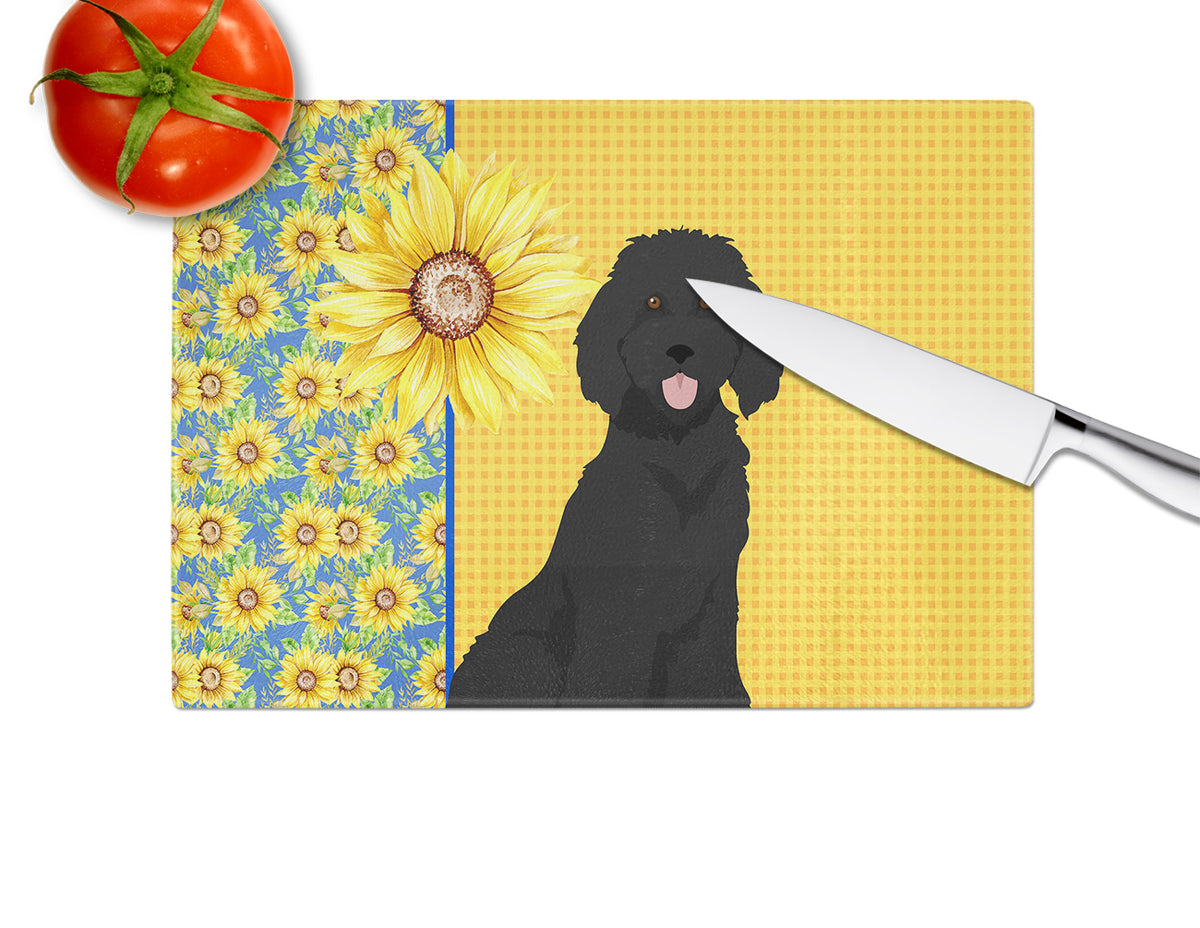 Caroline's Treasures Summer Sunflowers Standard Black Poodle Glass Cutting Boards – Durable, Decorative Kitchen Art Large