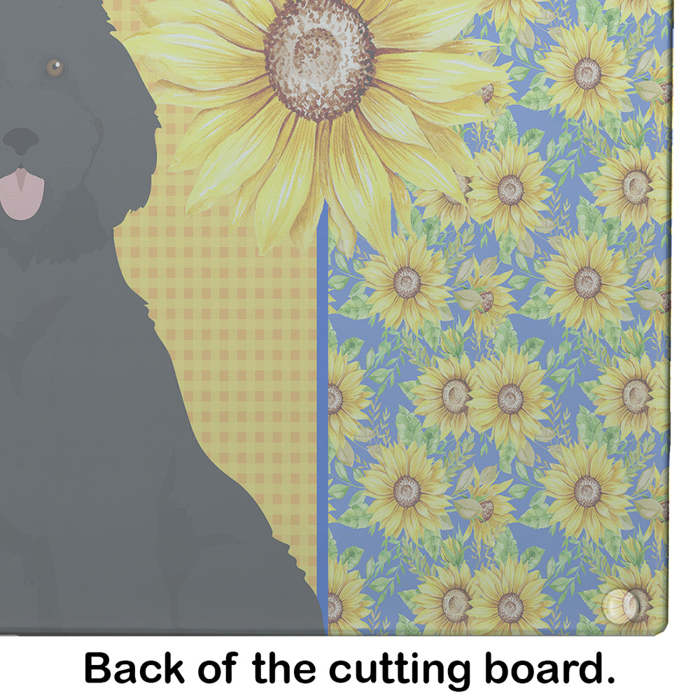 Summer Sunflowers Standard Black Poodle Glass Cutting Board Large - the-store.com