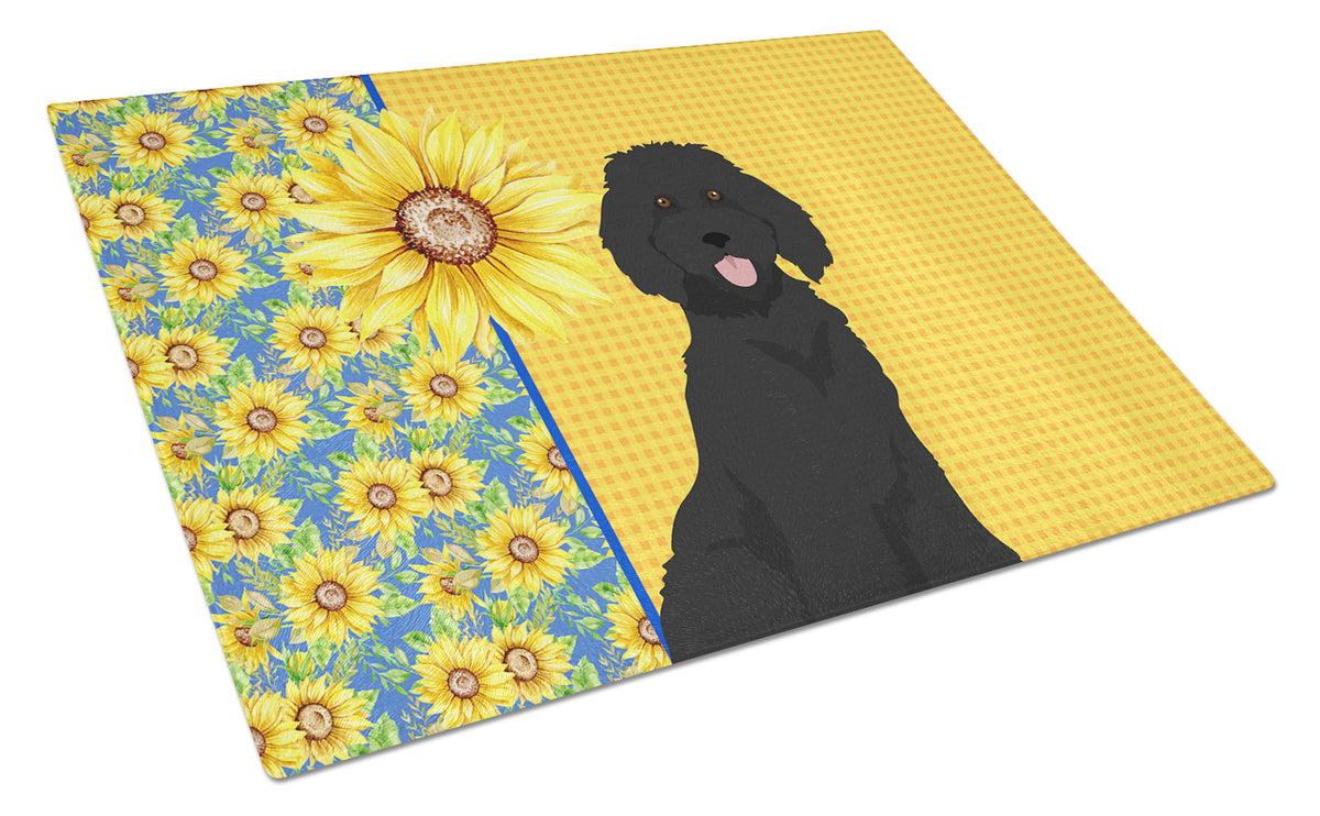 Caroline's Treasures Summer Sunflowers Standard Black Poodle Glass Cutting Boards – Durable, Decorative Kitchen Art Large