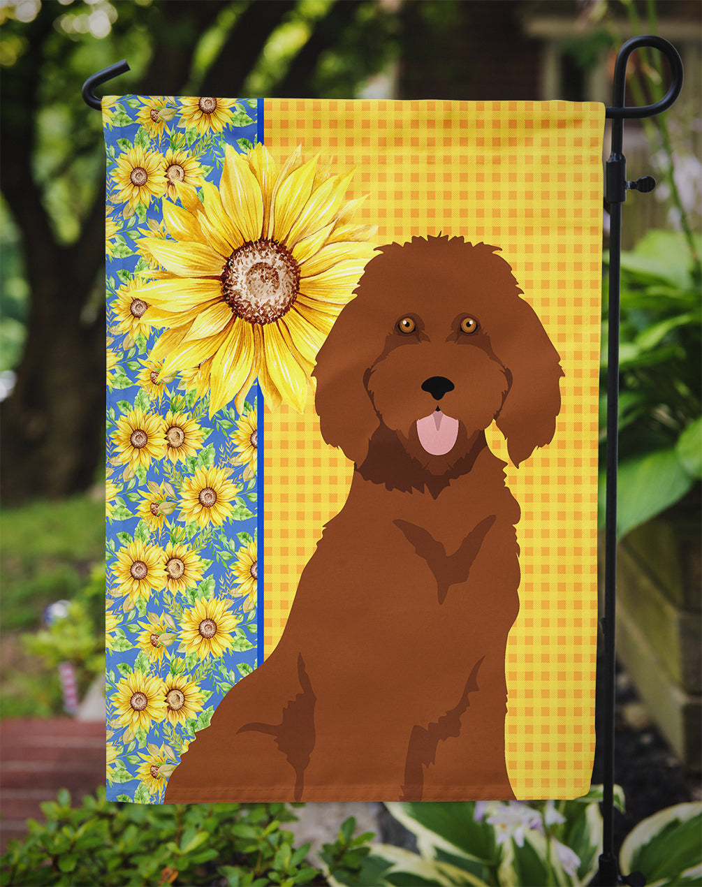 Summer Sunflowers Standard Red Poodle Flag Garden Size  the-store.com.